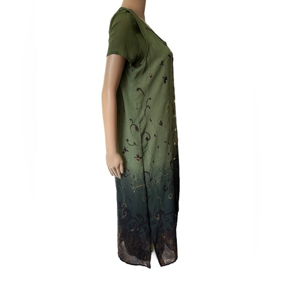 Erika Brooke Vintage 70s Earthy Hippie Witchy Floral Semi Opaque Midi Dress Set - Picture 3 of 6